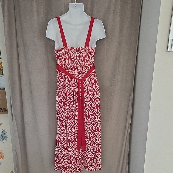 1X Red and White Sleeveless V-Neck Maxi Sundress - Picture 2 of 3